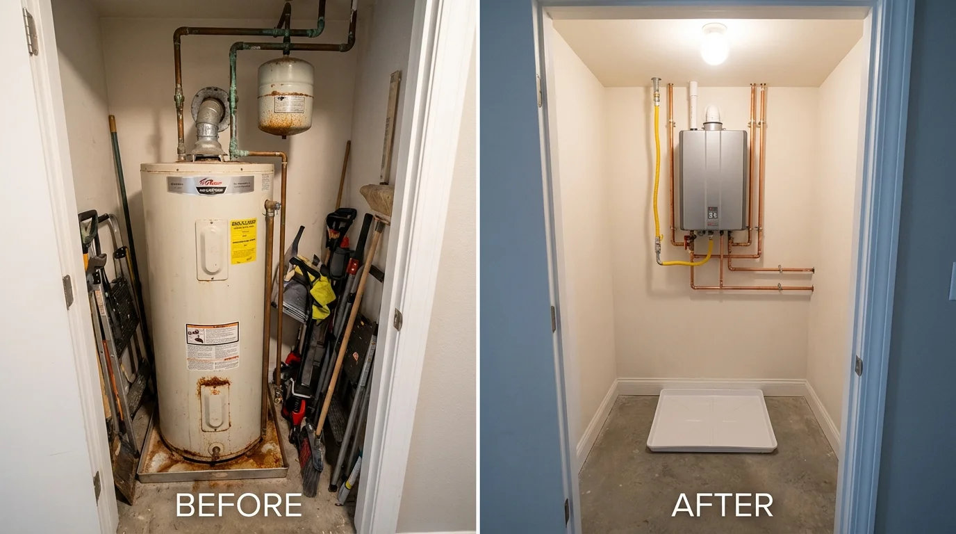 Tank water heater versus wall-mounted tankless unit comparison for Freeport, FL homeowners