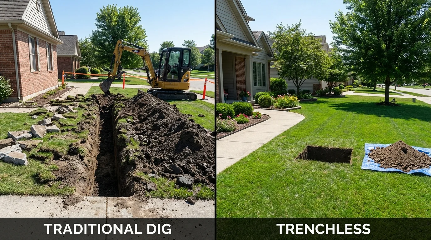 Trenchless sewer repair with minimal yard damage versus traditional excavation in Freeport, FL